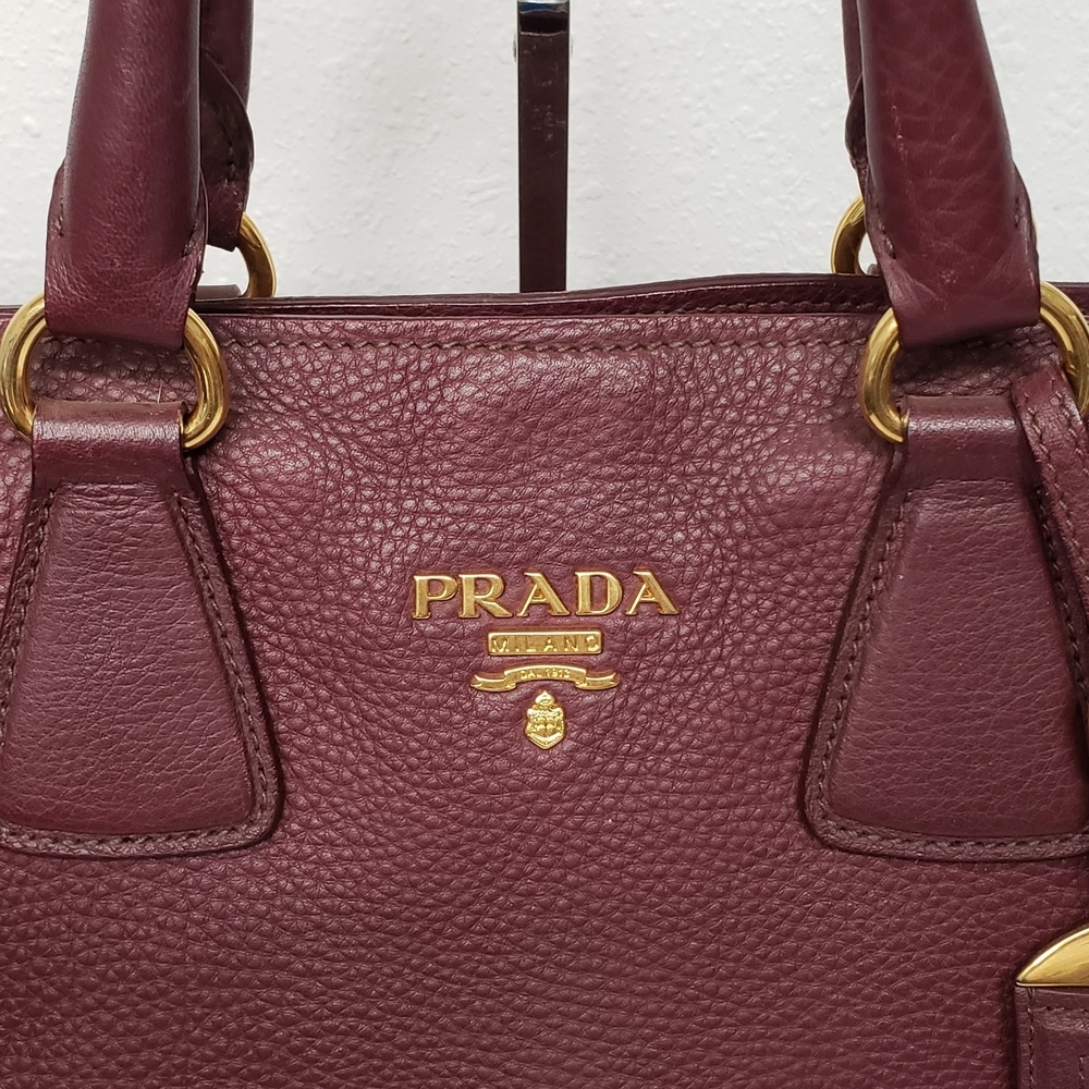 Authentic Prada Vitello Daino Leather Tote Burgundy Large Shoulder Bag - Picture 7 of 16